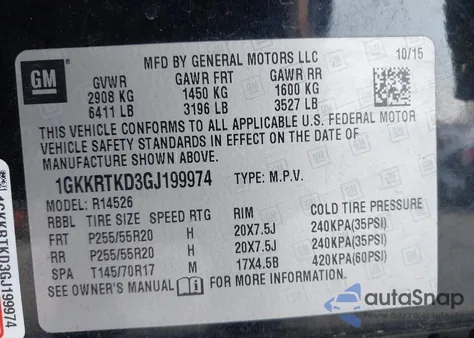 2016 GMC Acadia Denali from USA, damaged, VIN 1GKKRTKD3GJ199974